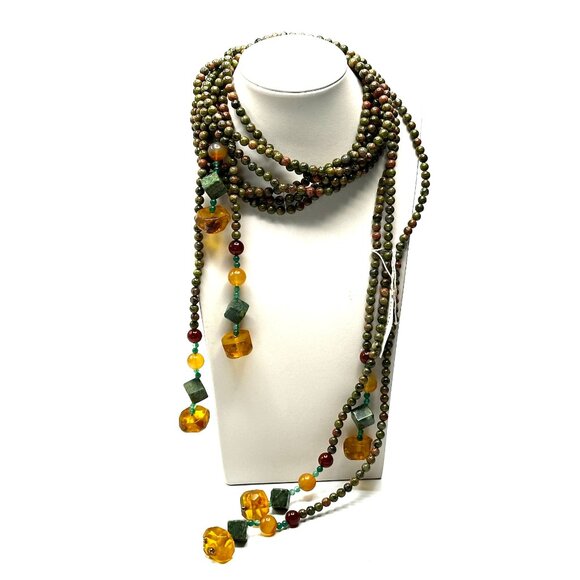 Vintage 3-Strand Barbara Steinberg Unakite Lariat Necklace —  NWT - Picture 4 of 10